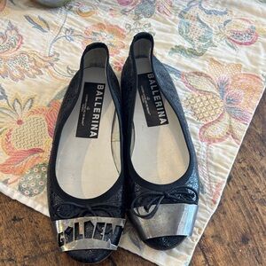 Golden Goose Black Flats with Silver Accents
